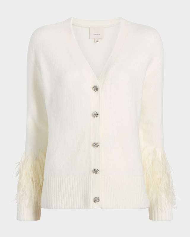 Briana Feather-Cuff Knit Cardigan